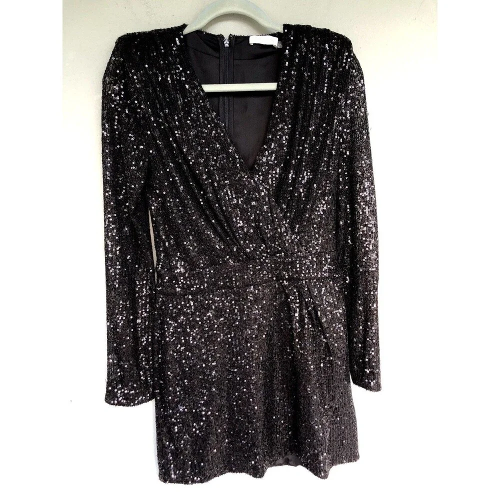 Ramy Brook Sequin Mini Dress Women 6 Becky Faux Wrap Deep-V Cocktail  Party - Picture 3 of 16